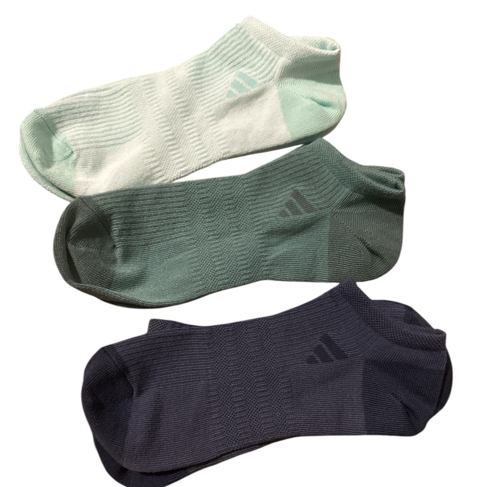 Adidas Women’s Superlite No Show Socks- Mint Green Dark Green Blue- 3 pack